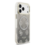 Apple iPhone 17 Pro Max Kılıf Guess Orjinal Lisanslı M-safe Şarj Özellikli Simli Peony Desenli Silikon Kapak