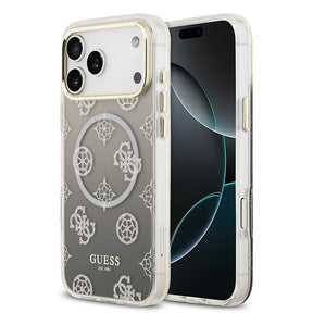 Apple iPhone 17 Pro Max Kılıf Guess Orjinal Lisanslı M-safe Şarj Özellikli Simli Peony Desenli Silikon Kapak
