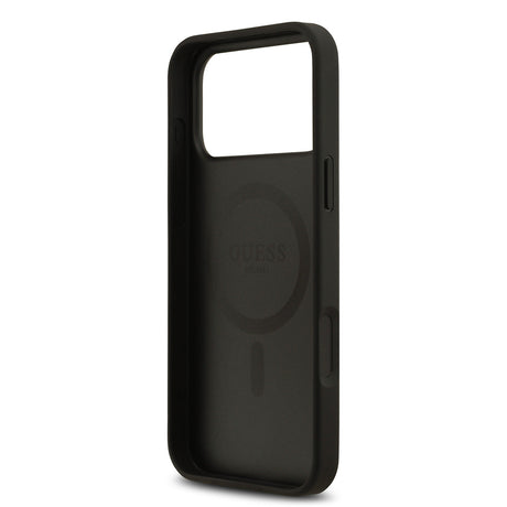 Apple iPhone 17 Pro Max Kılıf Guess Orjinal Lisanslı M-safe Şarj Özellikli Taneli Çiçek Tasarımlı Metal Yazı Logolu Kapak