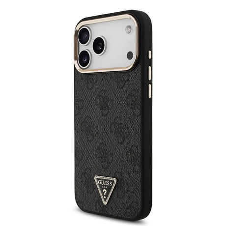 Apple iPhone 17 Pro Max Kılıf Guess Orjinal Lisanslı M-safe Şarj Özellikli Taşlı Üçgen Logo 4G Desenli Kapak