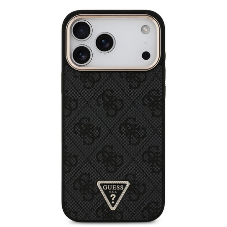 Apple iPhone 17 Pro Max Kılıf Guess Orjinal Lisanslı M-safe Şarj Özellikli Taşlı Üçgen Logo 4G Desenli Kapak