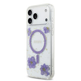 Apple iPhone 17 Pro Max Kılıf Guess Orjinal Lisanslı M-safe Şarj Özellikli Transparan Resin Flowers Kapak