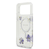 Apple iPhone 17 Pro Max Kılıf Guess Orjinal Lisanslı M-safe Şarj Özellikli Transparan Resin Flowers Kapak