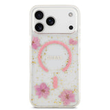 Apple iPhone 17 Pro Max Kılıf Guess Orjinal Lisanslı M-safe Şarj Özellikli Transparan Resin Flowers Kapak