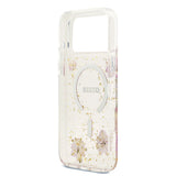 Apple iPhone 17 Pro Max Kılıf Guess Orjinal Lisanslı M-safe Şarj Özellikli Transparan Resin Flowers Kapak