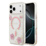 Apple iPhone 17 Pro Max Kılıf Guess Orjinal Lisanslı M-safe Şarj Özellikli Transparan Resin Flowers Kapak