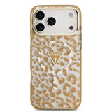 Apple iPhone 17 Pro Max Kılıf Guess Orjinal Lisanslı M-safe Şarj Özellikli Üçgen Logolu Simli Leopar Desenli Kapak