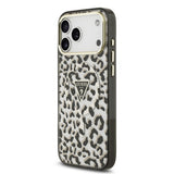 Apple iPhone 17 Pro Max Kılıf Guess Orjinal Lisanslı M-safe Şarj Özellikli Üçgen Logolu Simli Leopar Desenli Kapak