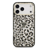 Apple iPhone 17 Pro Max Kılıf Guess Orjinal Lisanslı M-safe Şarj Özellikli Üçgen Logolu Simli Leopar Desenli Kapak