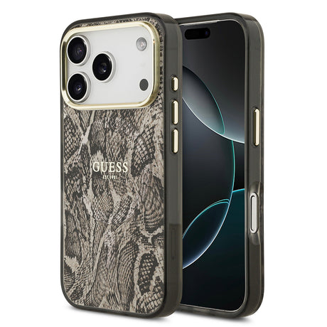 Apple iPhone 17 Pro Max Kılıf Guess Orjinal Lisanslı M-safe Şarj Özellikli Yazı Logolu Python Desenli Kapak
