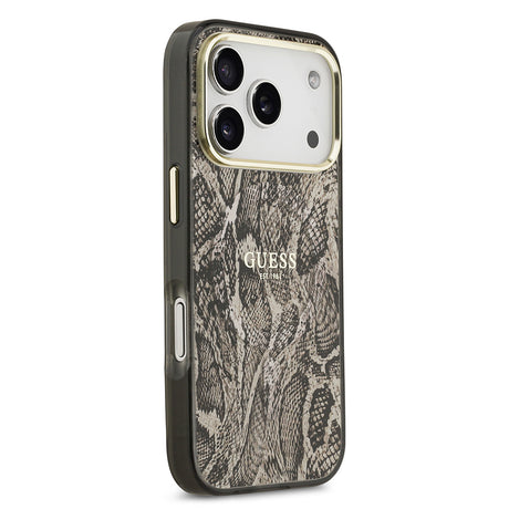 Apple iPhone 17 Pro Max Kılıf Guess Orjinal Lisanslı M-safe Şarj Özellikli Yazı Logolu Python Desenli Kapak