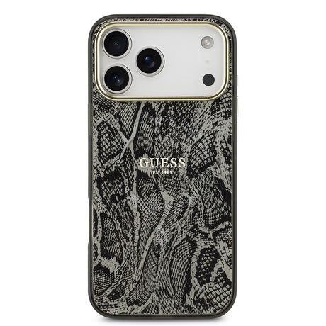 Apple iPhone 17 Pro Max Kılıf Guess Orjinal Lisanslı M-safe Şarj Özellikli Yazı Logolu Python Desenli Kapak