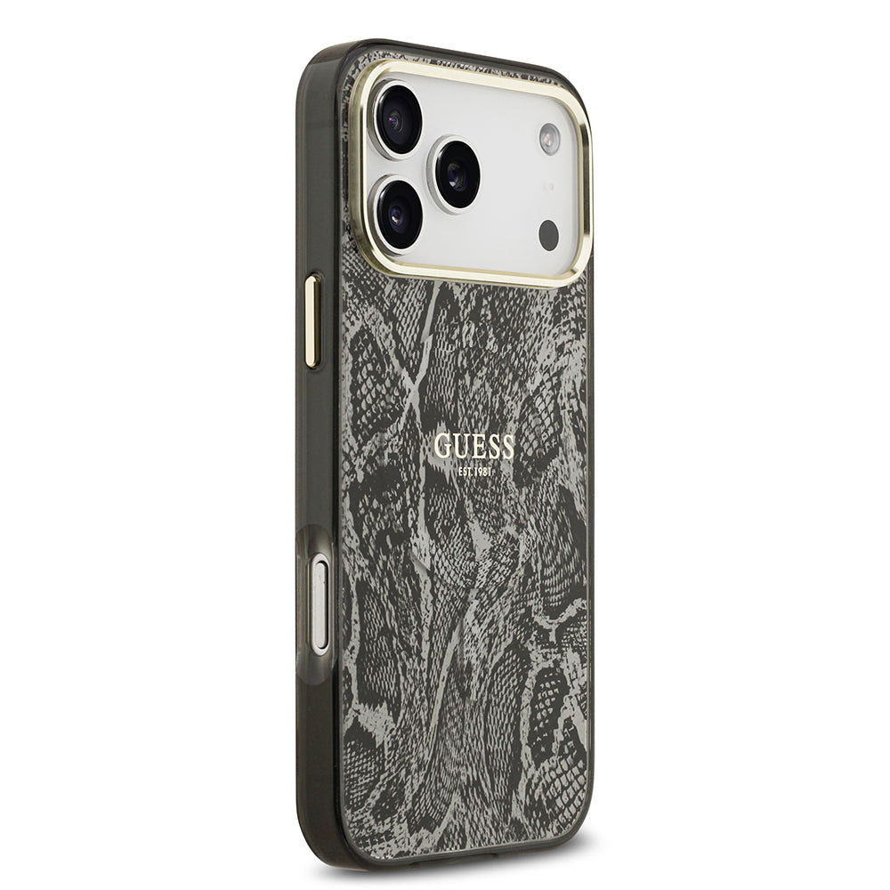 Apple iPhone 17 Pro Max Kılıf Guess Orjinal Lisanslı M-safe Şarj Özellikli Yazı Logolu Python Desenli Kapak