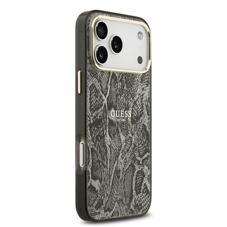 Apple iPhone 17 Pro Max Kılıf Guess Orjinal Lisanslı M-safe Şarj Özellikli Yazı Logolu Python Desenli Kapak