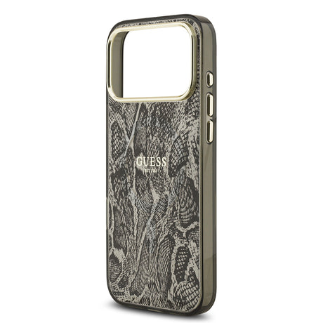 Apple iPhone 17 Pro Max Kılıf Guess Orjinal Lisanslı M-safe Şarj Özellikli Yazı Logolu Python Desenli Kapak
