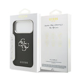Apple iPhone 17 Pro Max Kılıf Guess Orjinal Lisanslı Metal Kamera Çerçeveli Metal Büyük 4G ve Yazı Logolu PU Deri Kapak