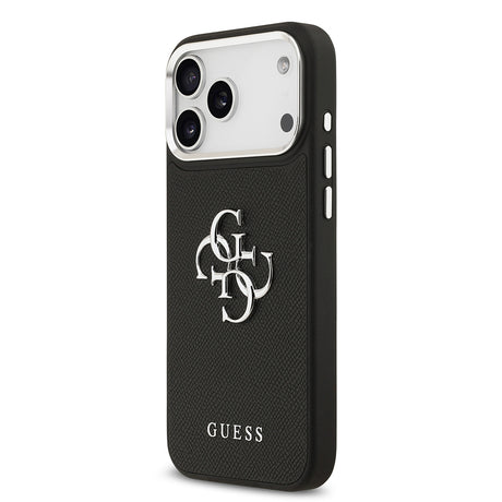 Apple iPhone 17 Pro Max Kılıf Guess Orjinal Lisanslı Metal Kamera Çerçeveli Metal Büyük 4G ve Yazı Logolu PU Deri Kapak