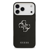 Apple iPhone 17 Pro Max Kılıf Guess Orjinal Lisanslı Metal Kamera Çerçeveli Metal Büyük 4G ve Yazı Logolu PU Deri Kapak