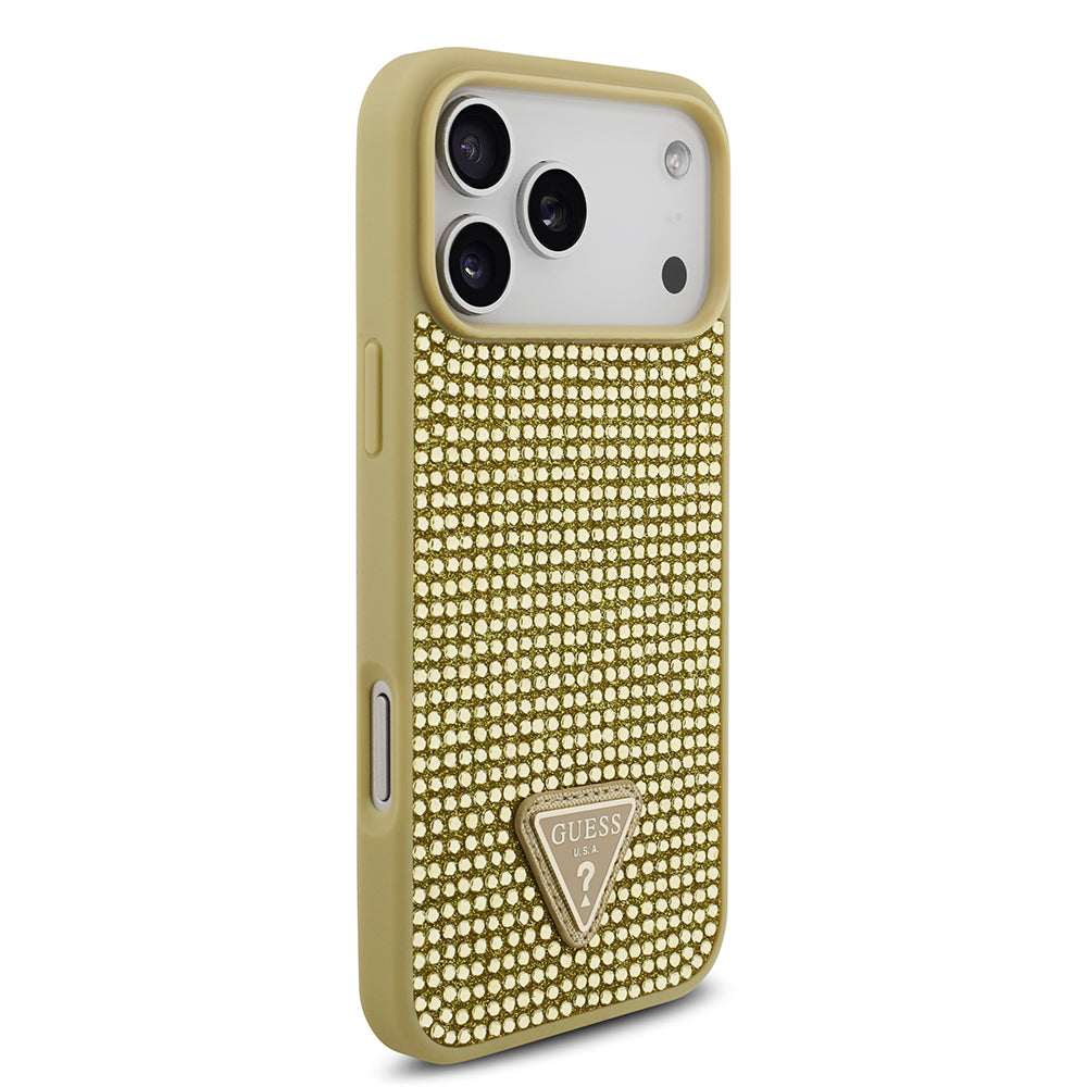 Apple iPhone 17 Pro Max Kılıf Guess Orjinal Lisanslı Taşlı Arka Yüzey Üçgen Logolu Kapak