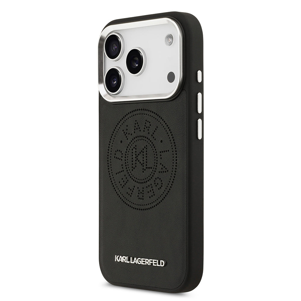 Apple iPhone 17 Pro Max Kılıf Karl Lagerfeld Orjinal Lisanslı M-safe Şarj Özellikli Delikli Tasarım Metal Logolu PU Deri Kapak