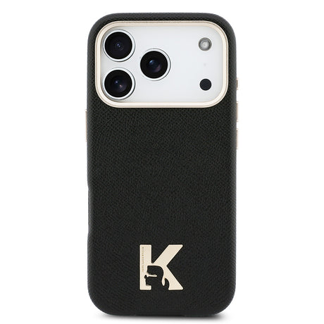 Apple iPhone 17 Pro Max Kılıf Karl Lagerfeld Orjinal Lisanslı M-safe Şarj Özellikli Gold Kamera Çerçeveli KHEAD Metal Logolu PU Deri Kapak
