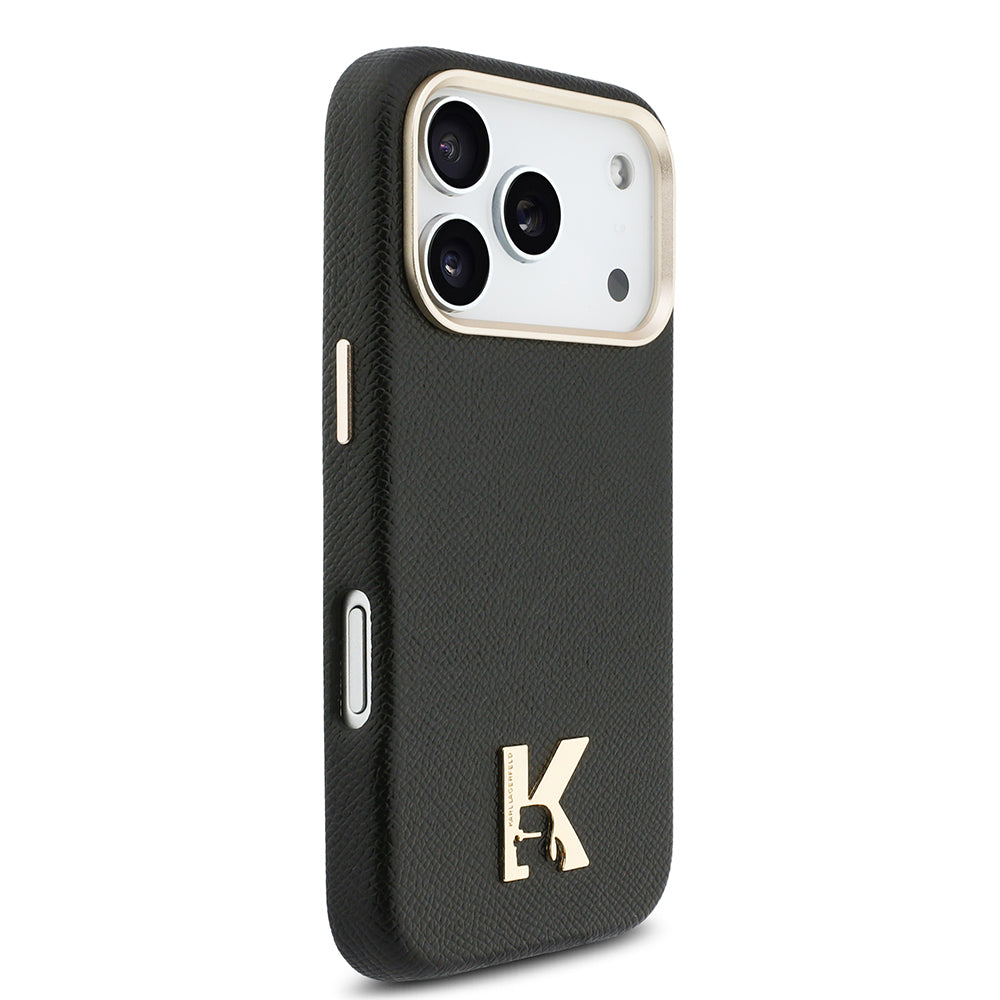 Apple iPhone 17 Pro Max Kılıf Karl Lagerfeld Orjinal Lisanslı M-safe Şarj Özellikli Gold Kamera Çerçeveli KHEAD Metal Logolu PU Deri Kapak