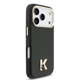 Apple iPhone 17 Pro Max Kılıf Karl Lagerfeld Orjinal Lisanslı M-safe Şarj Özellikli Gold Kamera Çerçeveli KHEAD Metal Logolu PU Deri Kapak