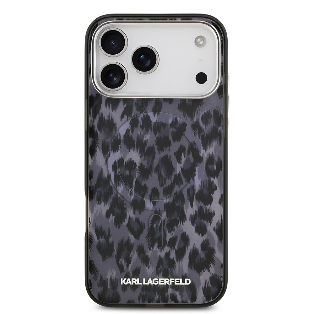 Apple iPhone 17 Pro Max Kılıf Karl Lagerfeld Orjinal Lisanslı M-safe Şarj Özellikli IML Leopar Baskılı Kapak