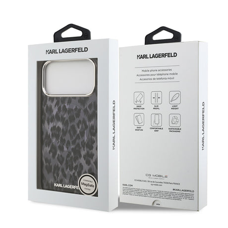 Apple iPhone 17 Pro Max Kılıf Karl Lagerfeld Orjinal Lisanslı M-safe Şarj Özellikli IML Leopar Baskılı Kapak