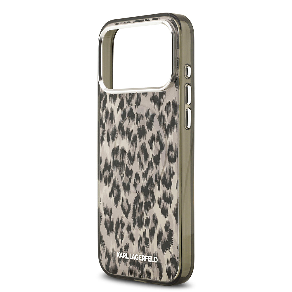 Apple iPhone 17 Pro Max Kılıf Karl Lagerfeld Orjinal Lisanslı M-safe Şarj Özellikli IML Leopar Baskılı Kapak