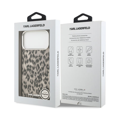Apple iPhone 17 Pro Max Kılıf Karl Lagerfeld Orjinal Lisanslı M-safe Şarj Özellikli IML Leopar Baskılı Kapak