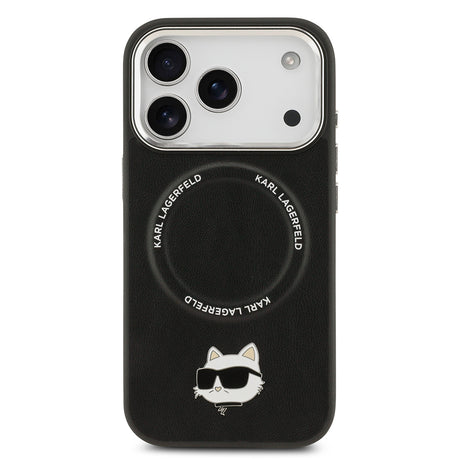 Apple iPhone 17 Pro Max Kılıf Karl Lagerfeld Orjinal Lisanslı M-safe Şarj Özellikli Metal Kamera ve Buton Tasarımlı Choupette PU Deri Kapak