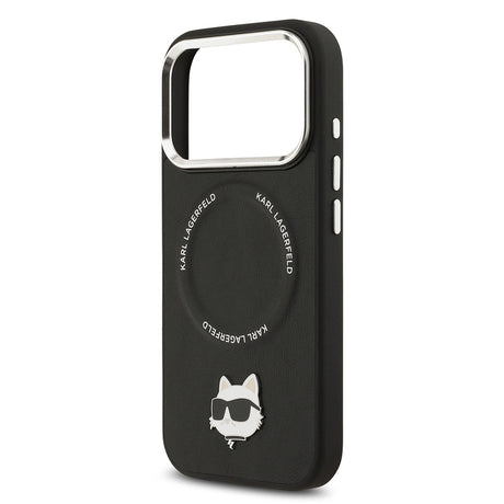 Apple iPhone 17 Pro Max Kılıf Karl Lagerfeld Orjinal Lisanslı M-safe Şarj Özellikli Metal Kamera ve Buton Tasarımlı Choupette PU Deri Kapak