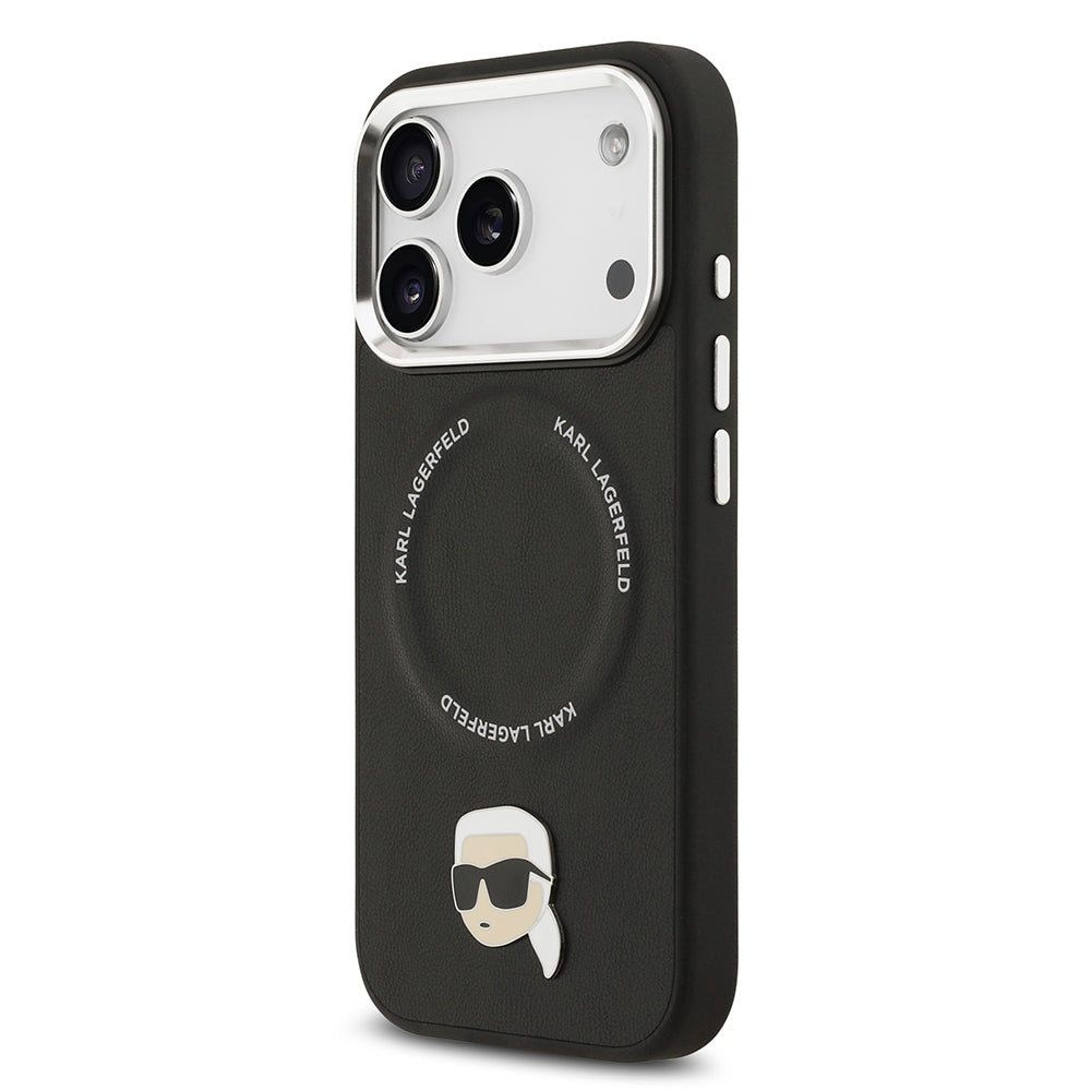 Apple iPhone 17 Pro Max Kılıf Karl Lagerfeld Orjinal Lisanslı M-safe Şarj Özellikli Metal Kamera ve Buton Tasarımlı Karl PU Deri Kapak
