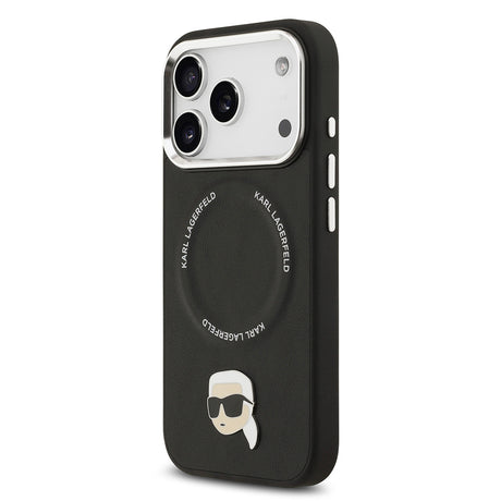Apple iPhone 17 Pro Max Kılıf Karl Lagerfeld Orjinal Lisanslı M-safe Şarj Özellikli Metal Kamera ve Buton Tasarımlı Karl PU Deri Kapak