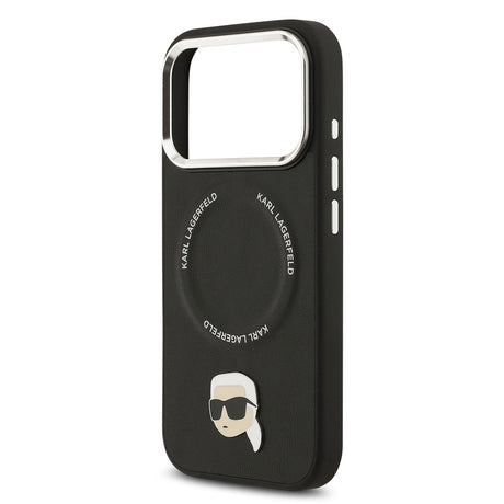 Apple iPhone 17 Pro Max Kılıf Karl Lagerfeld Orjinal Lisanslı M-safe Şarj Özellikli Metal Kamera ve Buton Tasarımlı Karl PU Deri Kapak