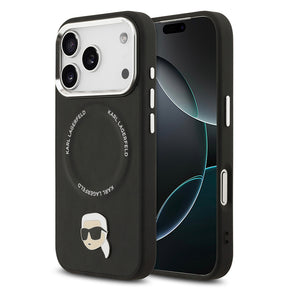 Apple iPhone 17 Pro Max Kılıf Karl Lagerfeld Orjinal Lisanslı M-safe Şarj Özellikli Metal Kamera ve Buton Tasarımlı Karl PU Deri Kapak