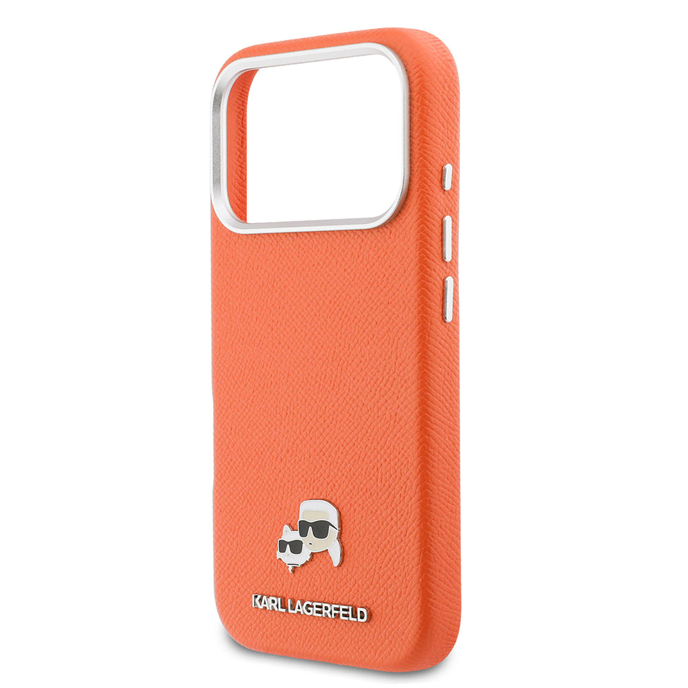 Apple iPhone 17 Pro Max Kılıf Karl Lagerfeld Orjinal Lisanslı M-safe Şarj Özellikli Metal Kamera ve Buton Tasarımlı K&C Head Logolu PU Deri Kapak