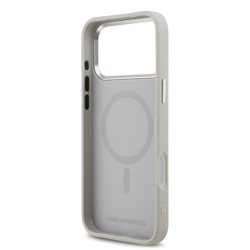 Apple iPhone 17 Pro Max Kılıf Karl Lagerfeld Orjinal Lisanslı M-safe Şarj Özellikli Metal Kamera ve Buton Tasarımlı K&C PU Deri Kapak