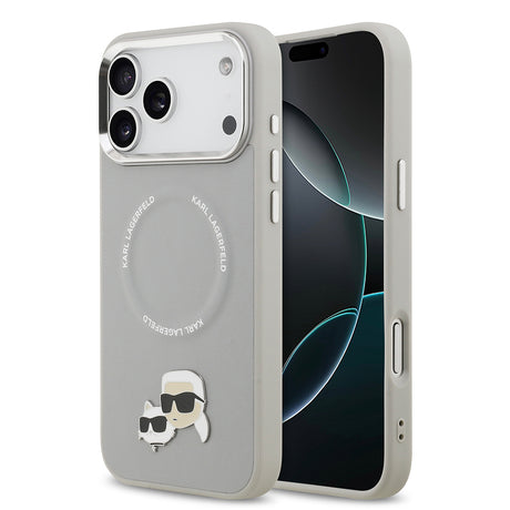 Apple iPhone 17 Pro Max Kılıf Karl Lagerfeld Orjinal Lisanslı M-safe Şarj Özellikli Metal Kamera ve Buton Tasarımlı K&C PU Deri Kapak