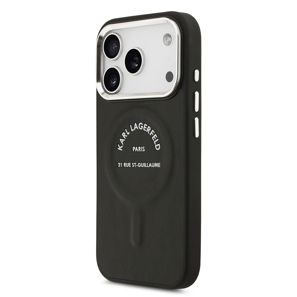 Apple iPhone 17 Pro Max Kılıf Karl Lagerfeld Orjinal Lisanslı M-safe Şarj Özellikli Metal Kamera ve Buton Tasarımlı Paris RSG PU Deri Kapak