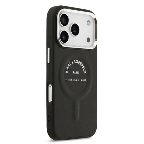 Apple iPhone 17 Pro Max Kılıf Karl Lagerfeld Orjinal Lisanslı M-safe Şarj Özellikli Metal Kamera ve Buton Tasarımlı Paris RSG PU Deri Kapak