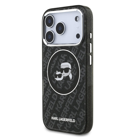 Apple iPhone 17 Pro Max Kılıf Karl Lagerfeld Orjinal Lisanslı Parlayan Simli Karl & Choupette Heads Kapak