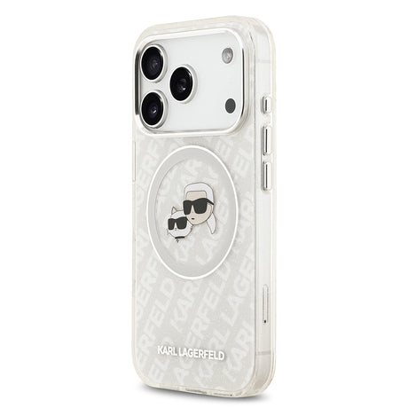 Apple iPhone 17 Pro Max Kılıf Karl Lagerfeld Orjinal Lisanslı Parlayan Simli Karl & Choupette Heads Kapak