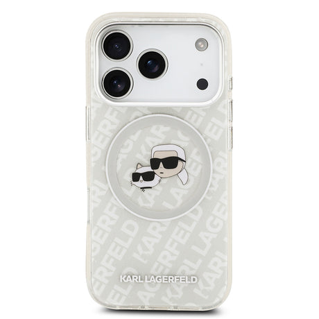 Apple iPhone 17 Pro Max Kılıf Karl Lagerfeld Orjinal Lisanslı Parlayan Simli Karl & Choupette Heads Kapak