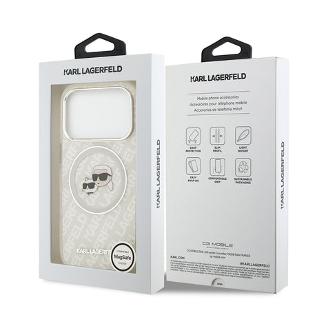 Apple iPhone 17 Pro Max Kılıf Karl Lagerfeld Orjinal Lisanslı Parlayan Simli Karl & Choupette Heads Kapak