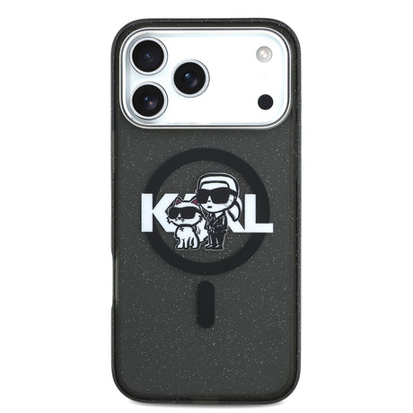 Apple iPhone 17 Pro Max Kılıf Karl Lagerfeld Orjinal Lisanslı Parlayan Simli Karl & Choupette Sketch Logo Kapak