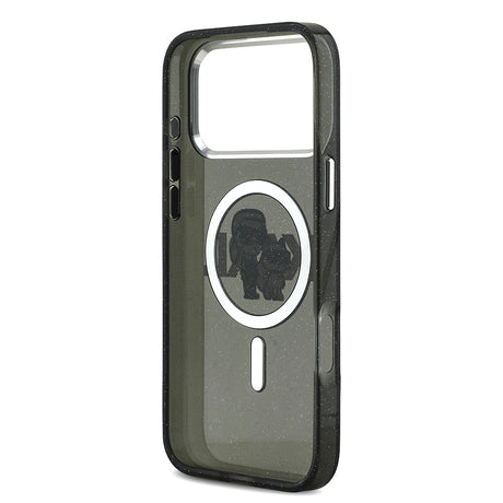 Apple iPhone 17 Pro Max Kılıf Karl Lagerfeld Orjinal Lisanslı Parlayan Simli Karl & Choupette Sketch Logo Kapak