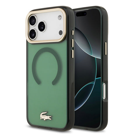 Apple iPhone 17 Pro Max Kılıf Lacoste Orjinal Lisanslı M-safe Şarj Özellikli Gold Timsah Logolu Buzlu Kapak