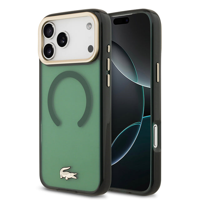 Apple iPhone 17 Pro Max Kılıf Lacoste Orjinal Lisanslı M-safe Şarj Özellikli Gold Timsah Logolu Buzlu Kapak